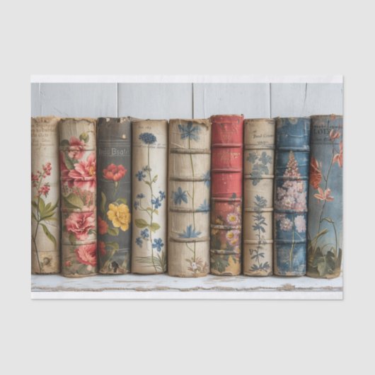 花の付いた古い本の一色彩の鮮やか列 薄葉紙 (正面)