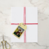 花の付いた可愛い茶色のかわいらしウサギ ギフトタグ (より糸付き)