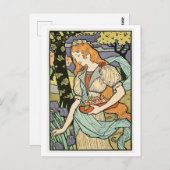花の付いた女性アールデコヴィンテージ ポストカード (正面/裏面)