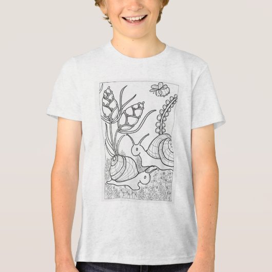 花の付いた巨大なカタツムリ トライブレンドＴシャツ (正面)