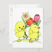 花の付いた復活祭の雛 シーズンポストカード (正面/裏面)