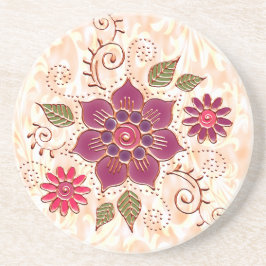 花の付いた扇形円 コースター