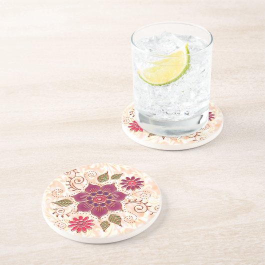 花の付いた扇形円 コースター (側面)