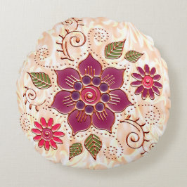 花の付いた扇形円 ラウンドクッション