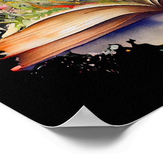 花の付いた本を開く ポスター (角)