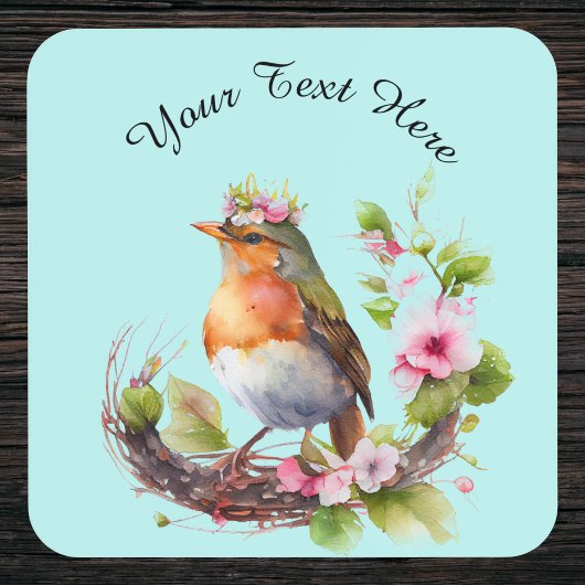 花の付いた枝に美しい鳥モノグラム コースター