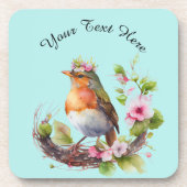 花の付いた枝に美しい鳥モノグラム コースター (正面)