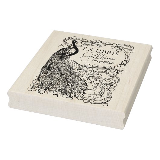 花の付いた枝の上のクジャク Ex Libris ラバースタンプ (スタンプ)