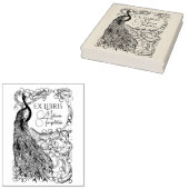 花の付いた枝の上のクジャク Ex Libris ラバースタンプ (押印)