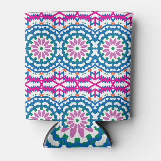 花の付いた民族的なボヘミアン模様。 缶クーラー (正面)