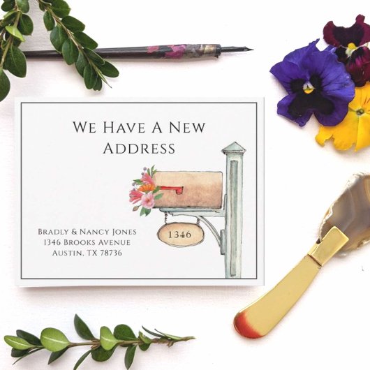 花の付いた水彩郵便ポスト ポストカード