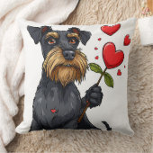 花の付いた漫画の犬 クッション (ブランケット)