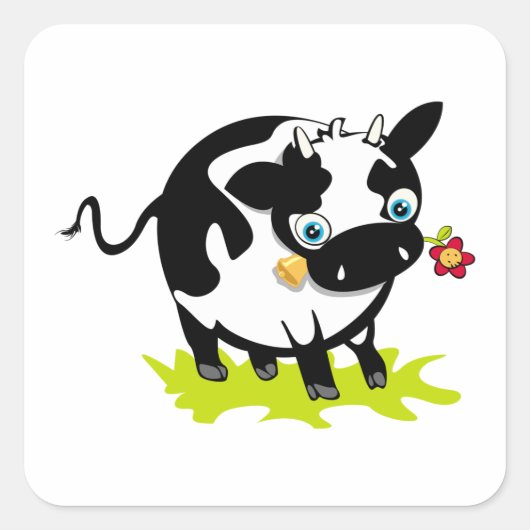 花の付いた牛 スクエアシール (正面)