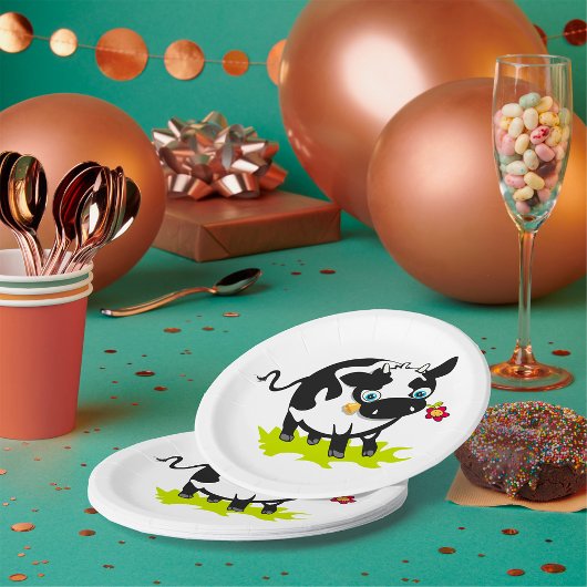 花の付いた牛 ペーパープレート