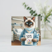 花の付いた猫ナースGet well Soon Card (スタンド正面)