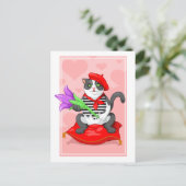 花の付いた猫 ポストカード (スタンド正面)