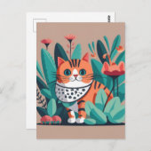 花の付いた猫 ポストカード (正面/裏面)