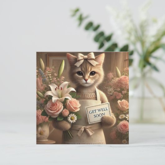 花の付いた猫Get well Soon Card (スタンド正面)