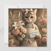 花の付いた猫Get well Soon Card (正面)