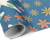 花の付いた白お洒落いカラフルバンニ ラッピングペーパー (ロールコーナー)