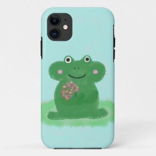 花の付いた緑のカエル iPhone 11 ケース