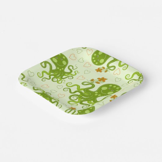 花の付いた緑のタコ ペーパープレート (傾斜あり)