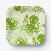 花の付いた緑のタコ ペーパープレート (正面)