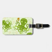 花の付いた緑のタコ ラゲッジタグ (正面横)