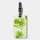 花の付いた緑のタコ ラゲッジタグ (正面縦)