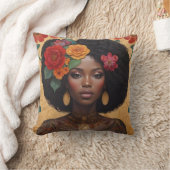 花の付いた美しいアフリカ系アメリカ人女性 クッション (ブランケット)