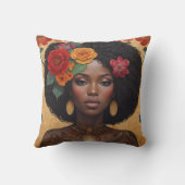 花の付いた美しいアフリカ系アメリカ人女性 クッション (裏面)