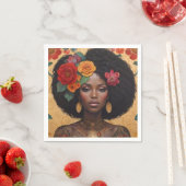 花の付いた美しいアフリカ系アメリカ人女性 スタンダードカクテルナプキン (インサイチュ)