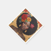 花の付いた美しいアフリカ系アメリカ人女性 スタンダードカクテルナプキン (角)