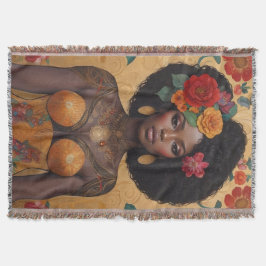 花の付いた美しいアフリカ系アメリカ人女性 スローブランケット