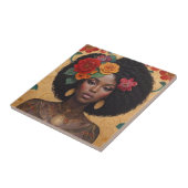 花の付いた美しいアフリカ系アメリカ人女性 タイル (側面)