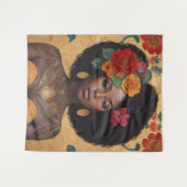 花の付いた美しいアフリカ系アメリカ人女性 タペストリー (正面(横))