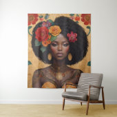 花の付いた美しいアフリカ系アメリカ人女性 タペストリー (インサイチュ)
