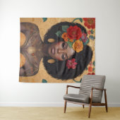 花の付いた美しいアフリカ系アメリカ人女性 タペストリー (インサイチュ(横))