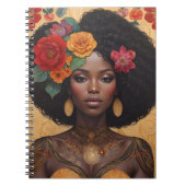 花の付いた美しいアフリカ系アメリカ人女性 ノートブック (正面)