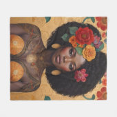 花の付いた美しいアフリカ系アメリカ人女性 フリースブランケット (正面(横))