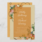 花の付いた美しい結婚式招待状カード 招待状 (正面/裏面)