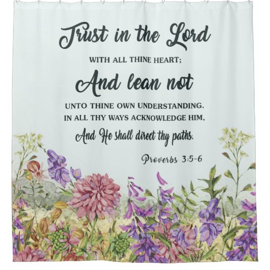 花の付いた聖書の詩のシャワーカーテン シャワーカーテン (正面)