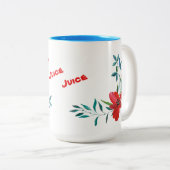 花の付いた薄い青いマグ飾 ツートーンマグカップ (正面右)