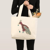 花の付いた赤鳥 ラージトートバッグ (正面(商品))