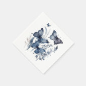 花の付いた青と白のデルフトの蝶 スタンダードカクテルナプキン (角)