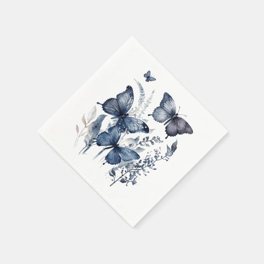 花の付いた青と白のデルフトの蝶 スタンダードカクテルナプキン (角)