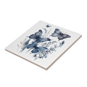 花の付いた青と白のデルフトの蝶 タイル (側面)
