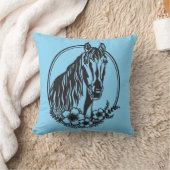 花の付いた馬頭 クッション (ブランケット)