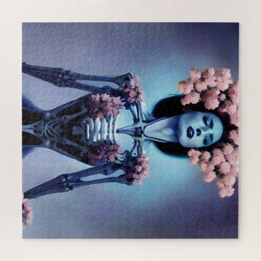 花の付いた骨格女性 ジグソーパズル (横)