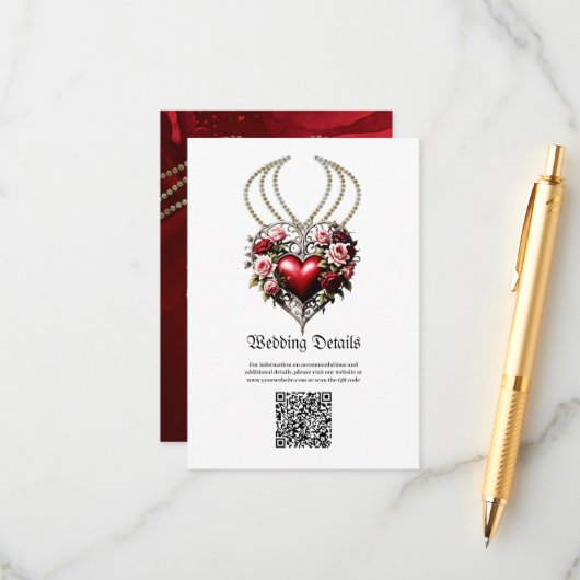 花の付いた高貴なゴシックハート。 エンクロージャーカード (正面/裏面インサイチュ)